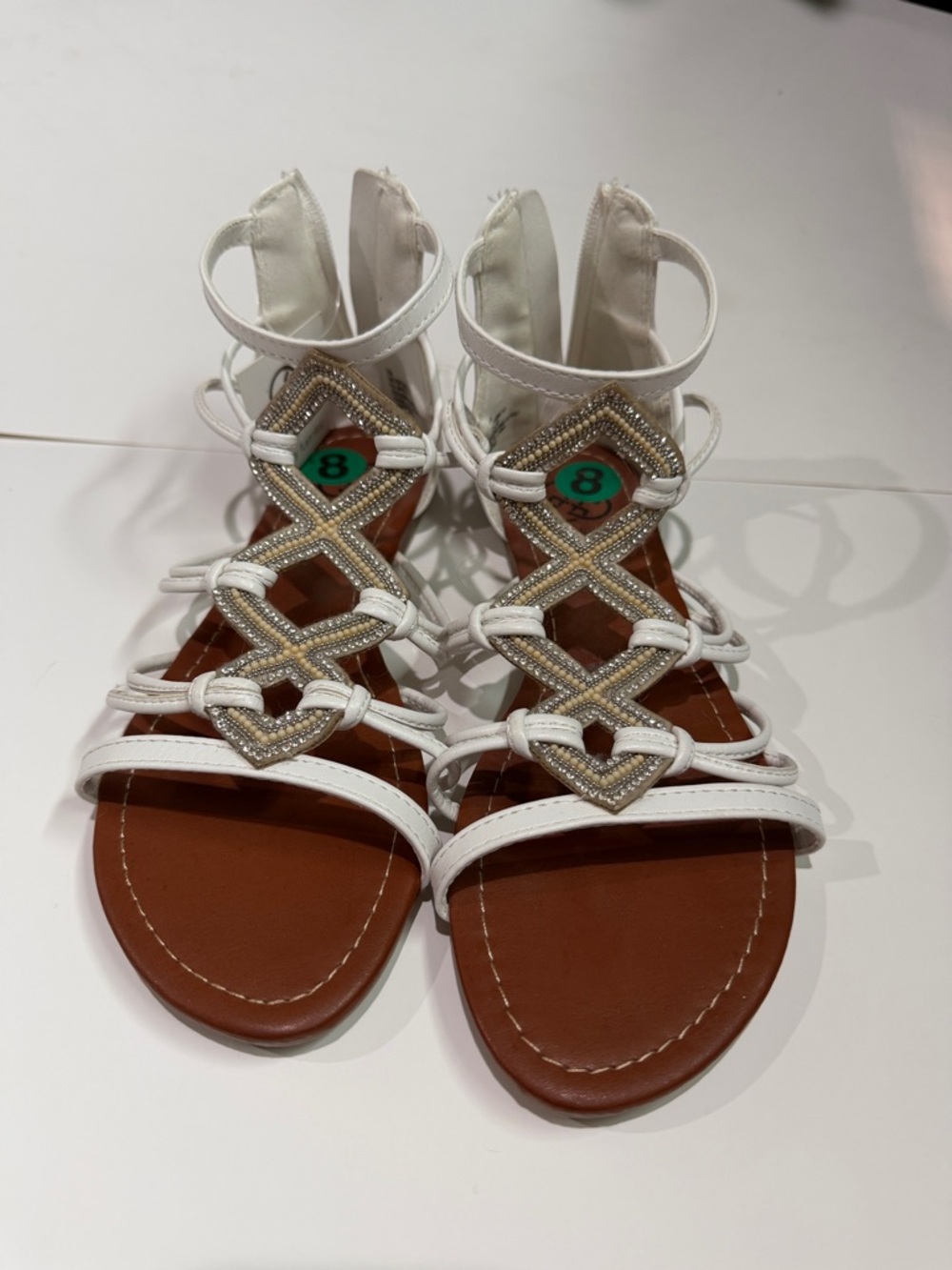 Daisy Fuentes White Beaded Strappy Sandals